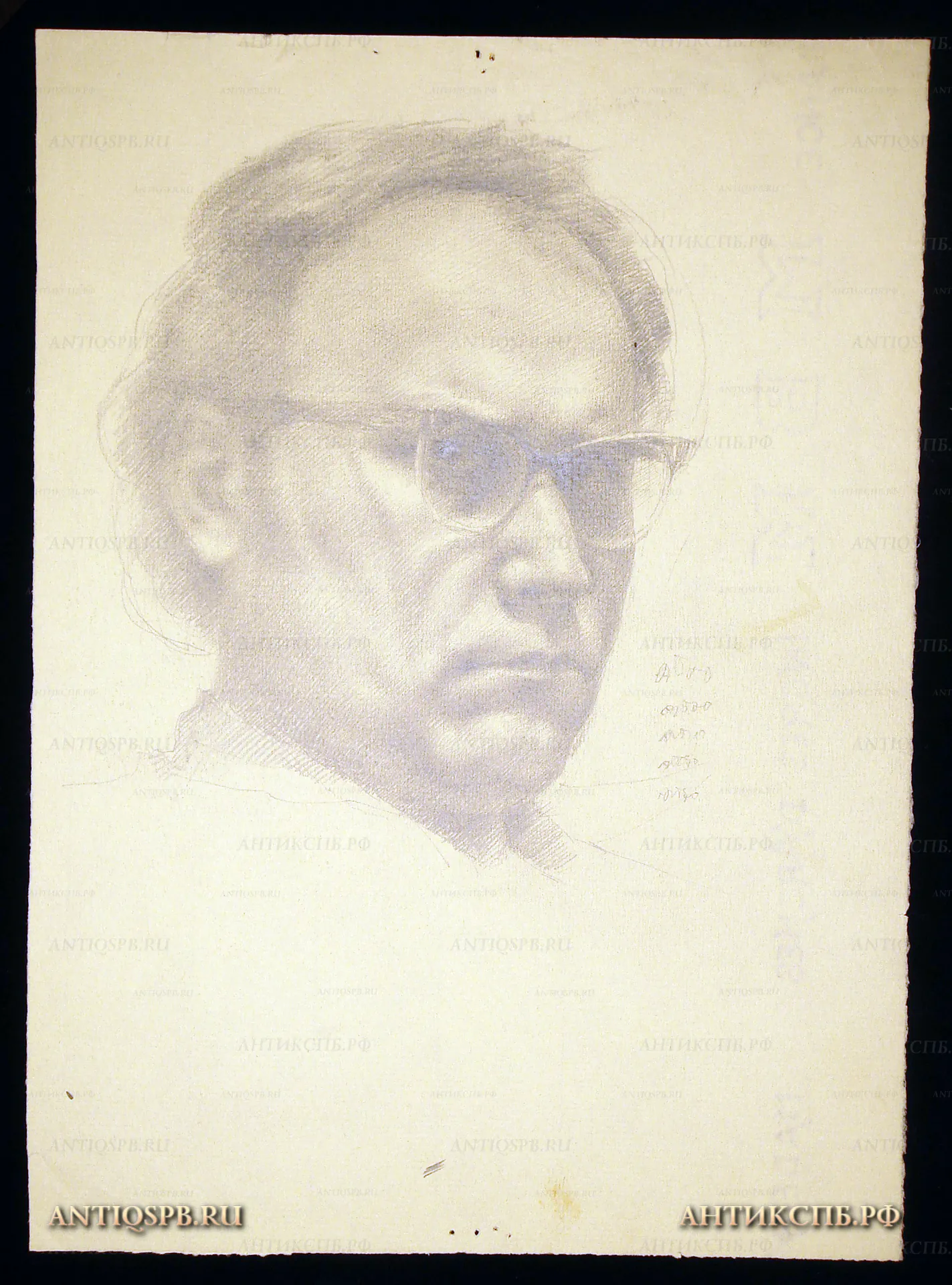 Рисунок карандашом "Автопортрет". Автор: Поляков Александр Иванович (1921-1998). Вт. пол. ХХ века. СССР. №50П